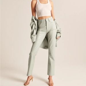 BRAND NEW Abercrombie Mint Green Vegan Leather 90s Straight Pant in Size 26